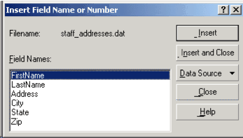 Insert field name or number data